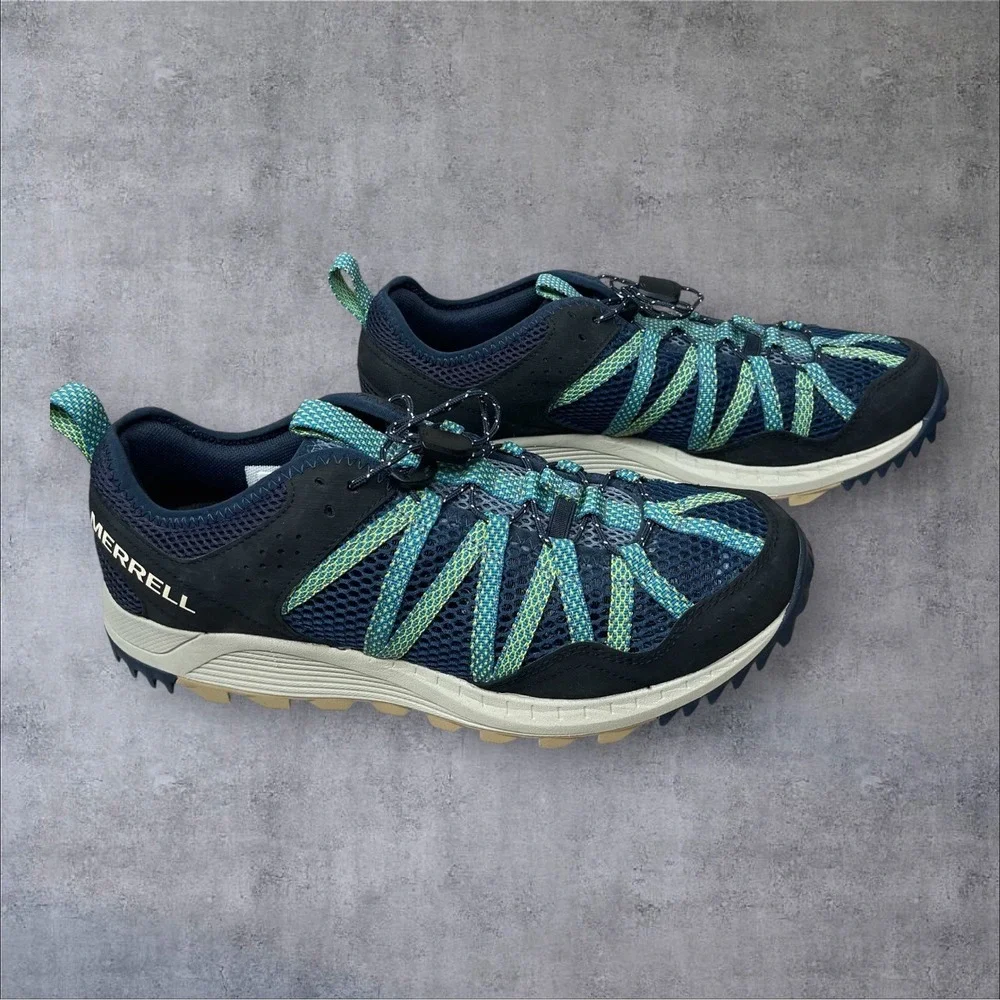 Merrell Navy Blue/Green Wildwood Aerosport Water Trail Hiking Shoes Mens 8.5